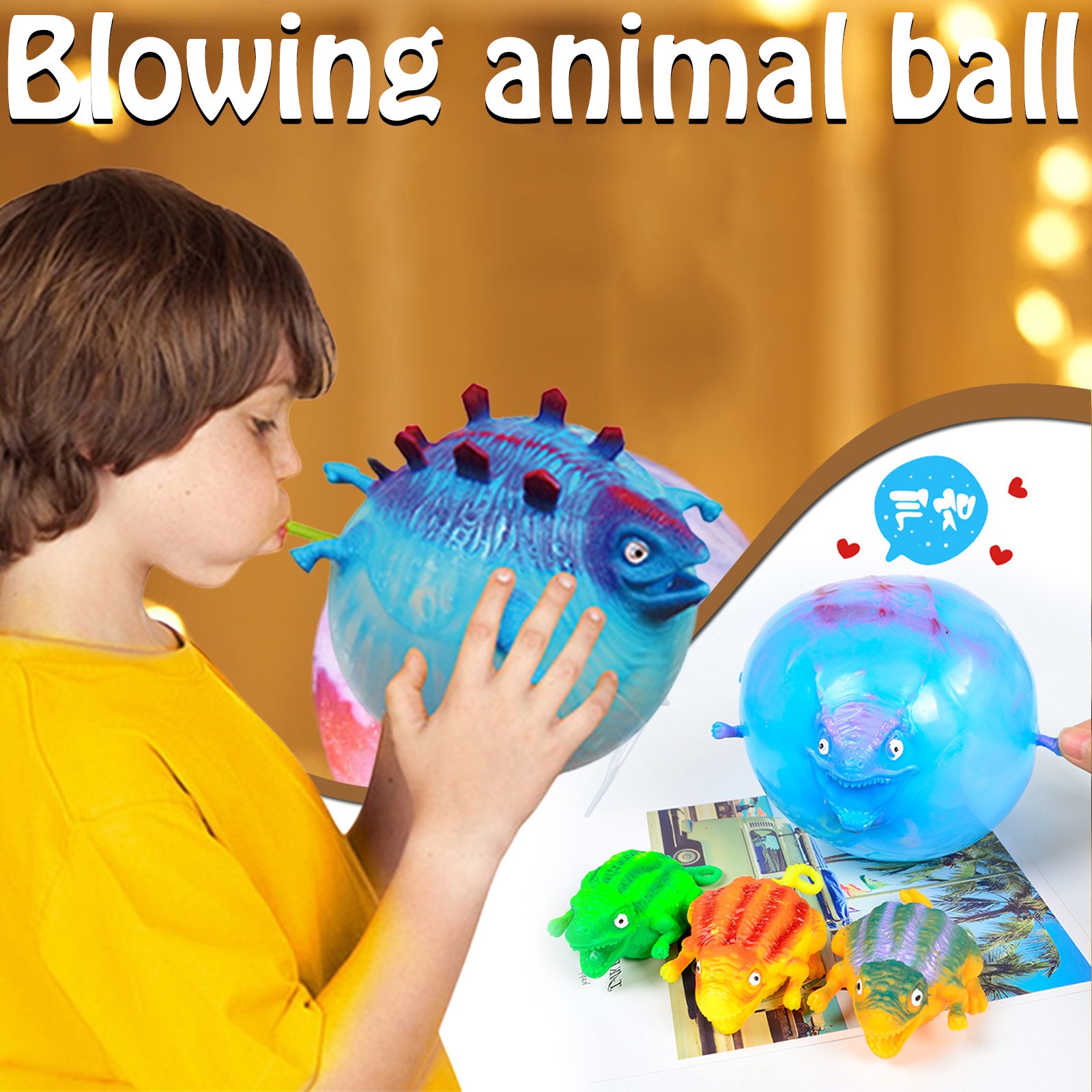 Weerihhol 3pc Kids Funny Blowing Inflatable Animals Dinosaur Balloons Novelty Toys Animal Matching Game for Toddlers 2-4 Years Body Awareness Game Baby Fridge Farm Animals Bead for Kids Hot Dots Math